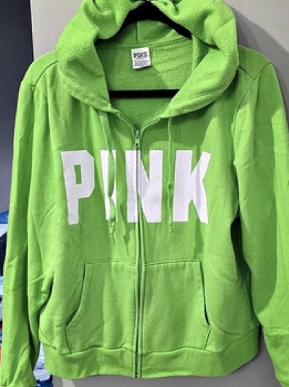 PINK Graphic Zip Hoodie in Green Size XL